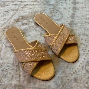 J Crew Cora Criss Cross Glitter Cream Sandals Sz 7